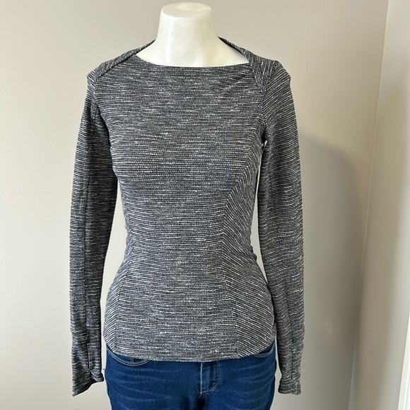 LULULEMON Kanto Catch Me Long Sleeve Shirt Wee Stripe Black Heathered Black Sz 2 - Picture 1 of 11